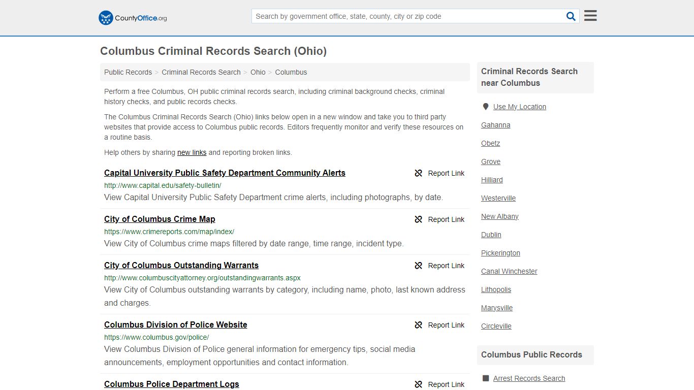Columbus Criminal Records Search (Ohio) - County Office